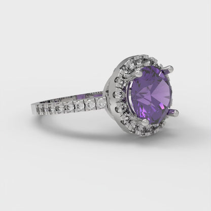 1.8 cttw Natural Amethyst Hidden Halo Engagement Ring - Solid Gold (Round Cut,7.5mm)
