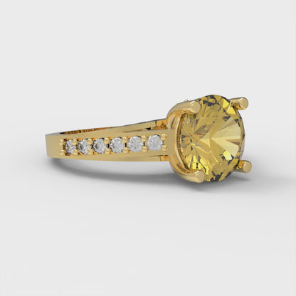 2.21 cttw Natural Citrine Solitaire with Zirconia Simulated Diamond Accents Engagement Ring - Solid Gold (Round Cut,8.0mm)