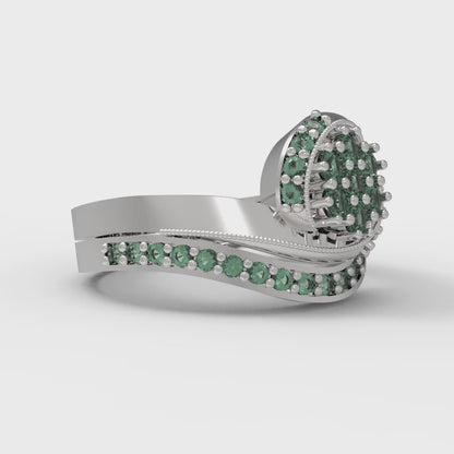 0.4 cttw Round Cut Simulated Emerald Bridal Set - Solid White Gold Engagement Ring & Wedding Band