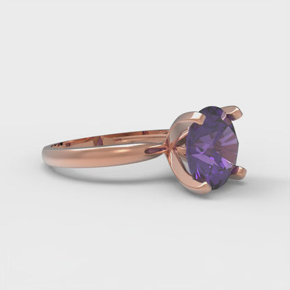 3 cttw Natural Amethyst Solitaire  Engagement Ring - Solid Gold (Round Cut,9.0mm)