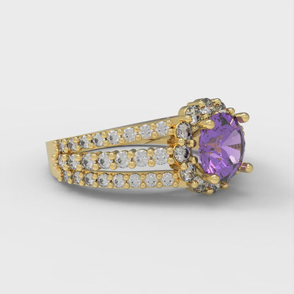 1.83 cttw Simulated Alexandrite Hidden Halo Engagement Ring - Solid Gold (Round Cut,6.5mm)