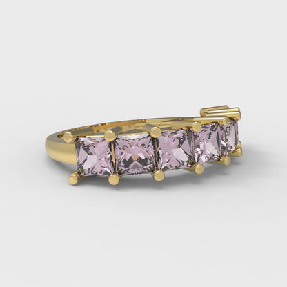 1.75 cttw Simulated Pink Diamond Princess Cut Yellow Gold Eternity Wedding Band