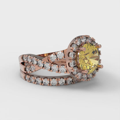 1.795 cttw Round Cut Natural Citrine Bridal Set - Solid Rose Gold Engagement Ring & Wedding Band