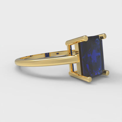 2 cttw Simulated Blue Sapphire Solitaire  Engagement Ring - Solid Gold (Emerald Cut,8x6mm)