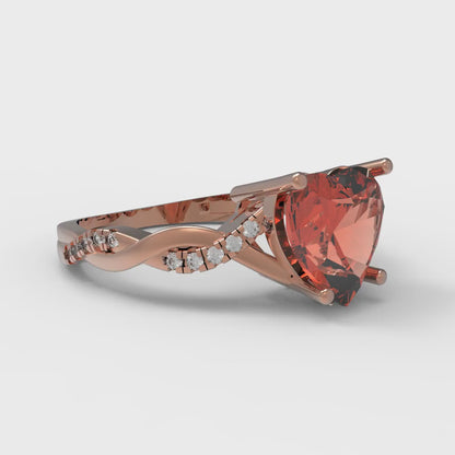 2.1 cttw Zirconia Simulated Red Diamond Solitaire with Zirconia Simulated Diamond Accents Engagement Ring - Solid Gold (VVS1, Heart Cut,8mm)