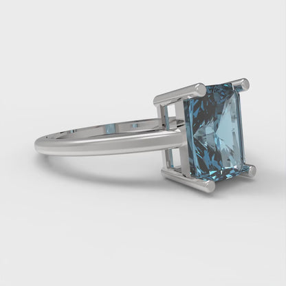 2 cttw Natural Sky Blue Topaz Solitaire  Engagement Ring - Solid Gold (Emerald Cut,8x6mm)