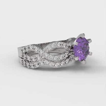1.57 cttw Round Cut Simulated Alexandrite Bridal Set - Solid White Gold  Engagement Ring & Wedding Band