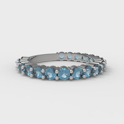 1.2 cttw Natural Aquamarine Round Cut White Gold Eternity Wedding Band