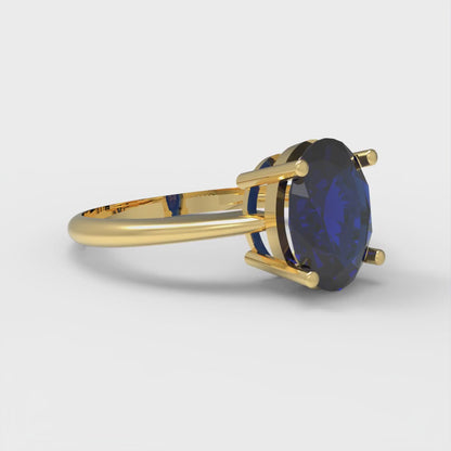2 cttw Simulated Blue Sapphire Solitaire  Engagement Ring - Solid Yellow Gold (VVS1, Oval Cut,9x7mm)