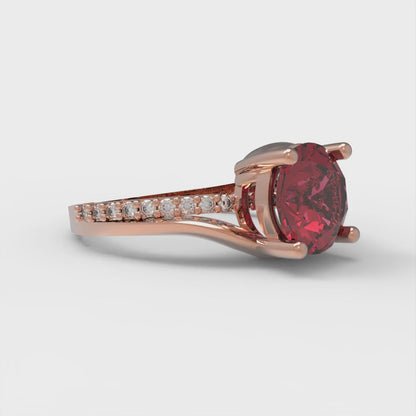 1.71 cttw Natural Garnet Solitaire with Zirconia Simulated Diamond Accents Engagement Ring - Solid Rose Gold (VVS1, Round Cut,7.5mm)