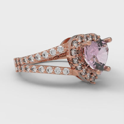 1.49 cttw Zirconia Simulated Pink Diamond Hidden Halo Engagement Ring - Solid Gold (VVS1, Heart Cut,6.5mm)