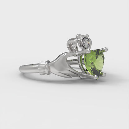 1.05 cttw Natural Peridot Celtic Claddagh Engagement Ring - Solid Gold (Heart Cut,6.5mm)