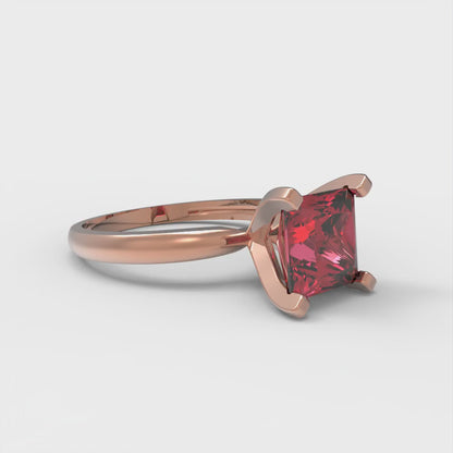 2 cttw Simulated Ruby Solitaire  Engagement Ring - Solid Gold (Princess Cut,7.0mm)