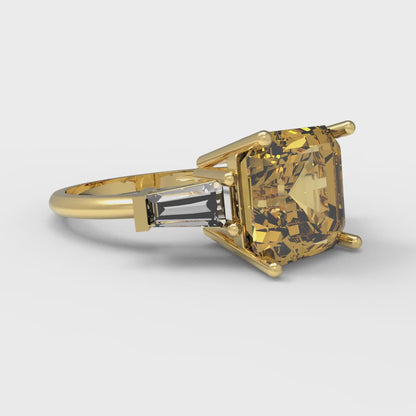 3 cttw Zirconia Simulated Yellow Diamond Three-Stone Engagement Ring - Solid Gold (VVS1, Asscher Cut,8.0mm)