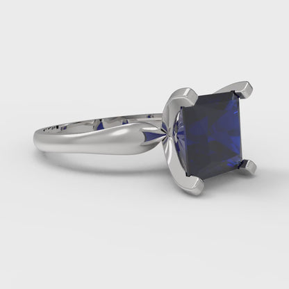 2.5 cttw Simulated Blue Sapphire Solitaire  Engagement Ring - Solid Gold (Princess Cut,7.5mm)
