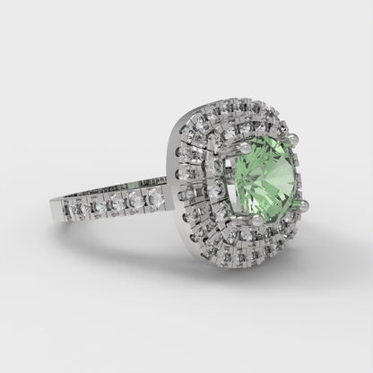 1.615 cttw Zirconia Simulated Green Diamond Solitaire with Zirconia Simulated Diamond Accents Engagement Ring - Solid White Gold (VVS1, Round Cut,6.5mm)