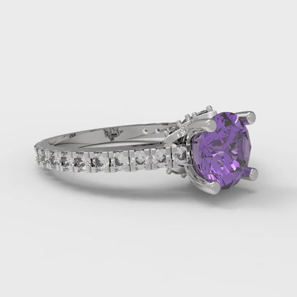 1.465 cttw Simulated Alexandrite Solitaire with Zirconia Simulated Diamond Accents Engagement Ring - Solid Gold (Round Cut,6.5mm)