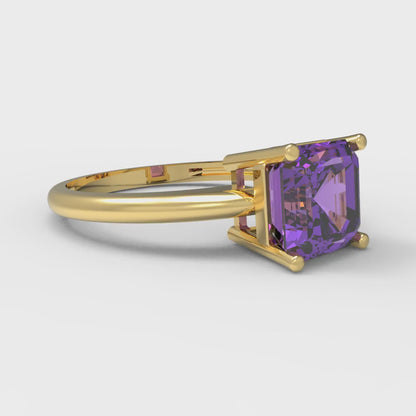 1.5 cttw Simulated Alexandrite Solitaire  Engagement Ring - Solid Gold (Asscher Cut,6.5mm)