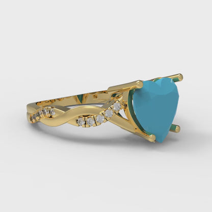 2.1 cttw Simulated Turquoise Solitaire with Zirconia Simulated Diamond Accents Engagement Ring - Solid Gold (Heart Cut,8mm)