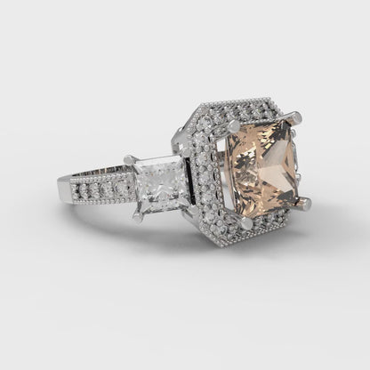 3.005 cttw Yellow Moissanite Three-Stone Engagement Ring - Solid White Gold (VVS1, Princess Cut,7.0mm)