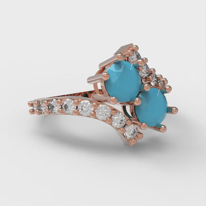 1.48 cttw Simulated Turquoise Solitaire with Zirconia Simulated Diamond Accents Engagement Ring - Solid Gold (Round Cut,5mm)