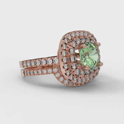 1.7825 cttw Round Cut Simulated Green Diamond Bridal Set - Solid Rose Gold Engagement Ring & Wedding Band