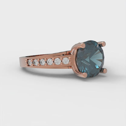 2.21 cttw Natural London Blue Topaz Solitaire with Zirconia Simulated Diamond Accents Engagement Ring - Solid Gold (Round Cut,8.0mm)