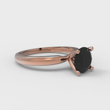 1 cttw Natural Onyx Solitaire  Engagement Ring - Solid Rose Gold (VVS1, Round Cut,6.5mm)