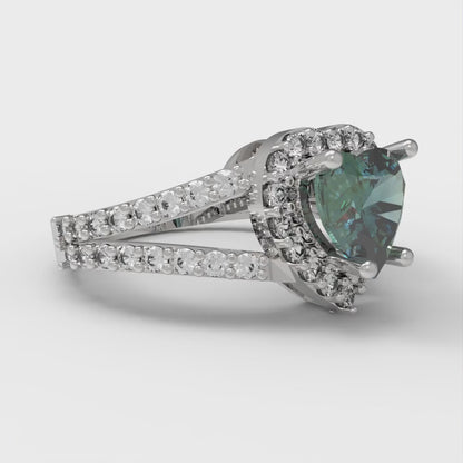 1.49 cttw Blue Moissanite Hidden Halo Engagement Ring - Solid White Gold (VVS1, Heart Cut,6.5mm)