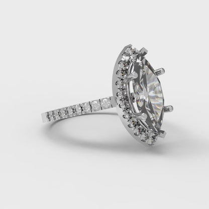 2.38 cttw White Sapphire Hidden Halo Engagement Ring - Solid White Gold  (VVS1, Marquise Cut,12x6mm )