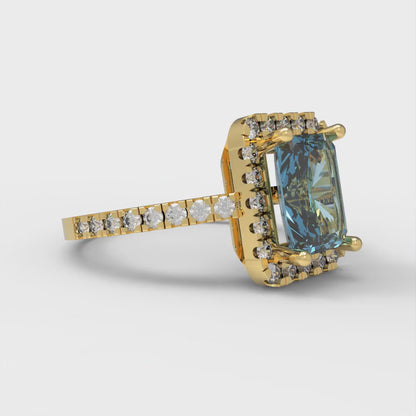 1.86 cttw Natural Swiss Blue Topaz Hidden Halo Engagement Ring - Solid Gold (Emerald Cut,7.5x5.5mm)
