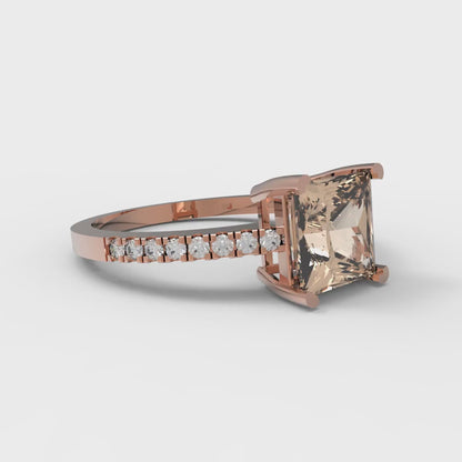 1.62 cttw Yellow Moissanite Solitaire with Zirconia Simulated Diamond Accents Engagement Ring - Solid Gold (Princess Cut,6.5mm)