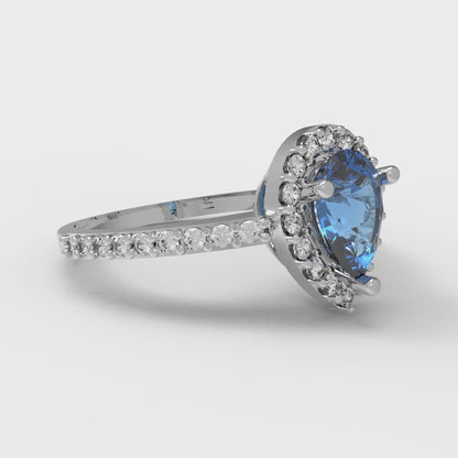 0.755 cttw Simulated Tanzanite Solitaire with Zirconia Simulated Diamond Accents Engagement Ring - Solid Gold (Pear Cut,7x5mm )