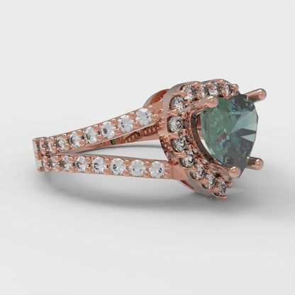 1.49 cttw Blue Moissanite Hidden Halo Engagement Ring - Solid Gold (Heart Cut,6.5mm)