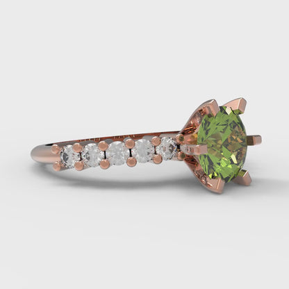 1.05 cttw Natural Peridot Solitaire with Zirconia Simulated Diamond Accents Engagement Ring - Solid Gold (Round Cut,6.0mm)