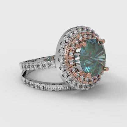 2.73 cttw Round Cut Blue Moissanite Bridal Set - Solid White/Rose Gold Engagement Ring & Wedding Band