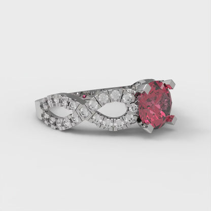 1.42 cttw Simulated Ruby Solitaire with Zirconia Simulated Diamond Accents Engagement Ring - Solid White Gold (VVS1, Round Cut,6.5mm)