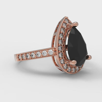 2.36 cttw Natural Onyx Hidden Halo Engagement Ring - Solid Gold (Pear Cut,10x7mm)