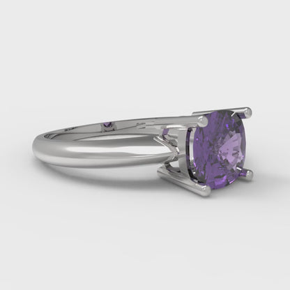 1.5 cttw Natural Amethyst Solitaire  Engagement Ring - Solid Gold (Cushion Cut,6.5mm)