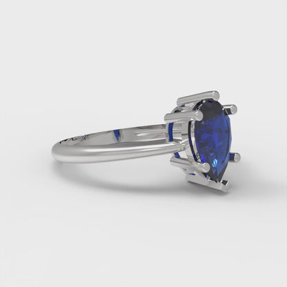 1 cttw Simulated Blue Sapphire Solitaire  Engagement Ring - Solid Gold (Pear Cut,8x5mm)