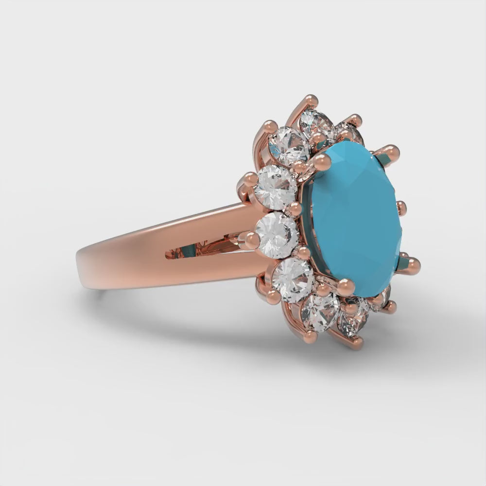 2.72 cttw Simulated Turquoise Hidden Halo Engagement Ring - Solid Gold (Oval Cut,9x7mm)