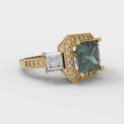 3.005 cttw Blue Moissanite Three-Stone Engagement Ring - Solid Gold (Princess Cut,7.0mm)