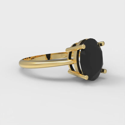 2 cttw Natural Onyx Solitaire  Engagement Ring - Solid Yellow Gold (VVS1, Oval Cut,9x7mm)