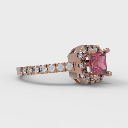 0.89 cttw Simulated Pink Tourmaline Hidden Halo Engagement Ring - Solid Gold (Princess Cut,4.5mm)