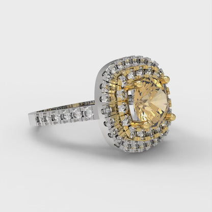 1.615 cttw Zirconia Simulated Champagne Diamond Hidden Halo Engagement Ring - Solid Gold (VVS1, Round Cut,6.5mm)