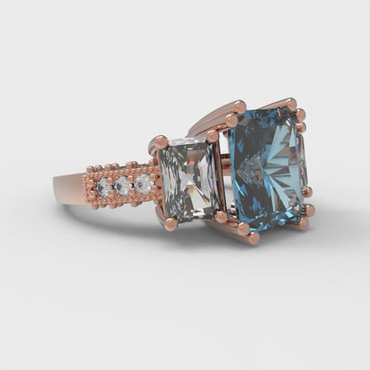 4.27 cttw Natural Sky Blue Topaz Three-Stone Engagement Ring - Solid Gold (Emerald Cut,9x7mm)