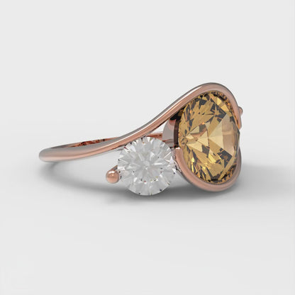 3.5 cttw Zirconia Simulated Champagne Diamond Three-Stone Engagement Ring - Solid Rose Gold (VVS1, Round Cut,8.0mm)