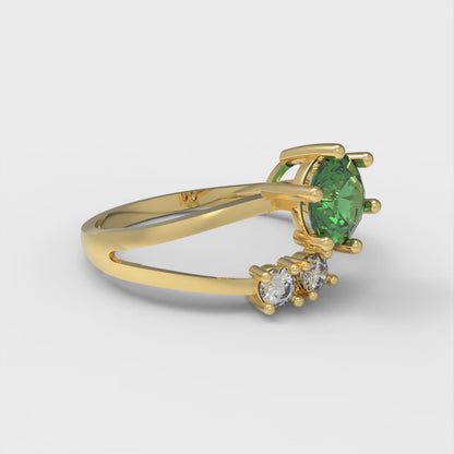 0.87 cttw Simulated Emerald Three-Stone Engagement Ring - Solid Gold (Round Cut,6.0mm)