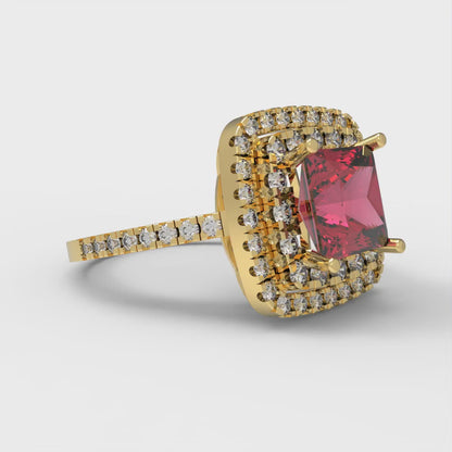 2.07 cttw Simulated Pink Tourmaline Hidden Halo Engagement Ring - Solid Yellow Gold (VVS1, Princess Cut,6.5mm)