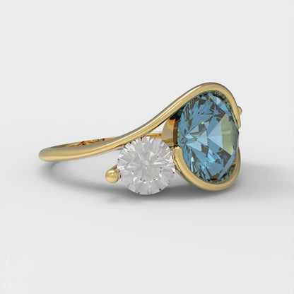 3.5 cttw Natural Sky Blue Topaz Three-Stone Engagement Ring - Solid Gold (Round Cut,8.0mm)